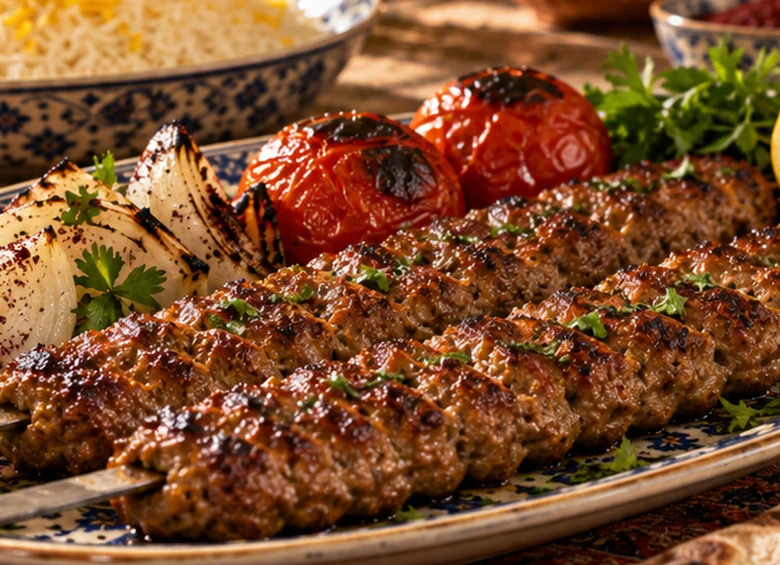 Charcoal-grilled kabab koobideh